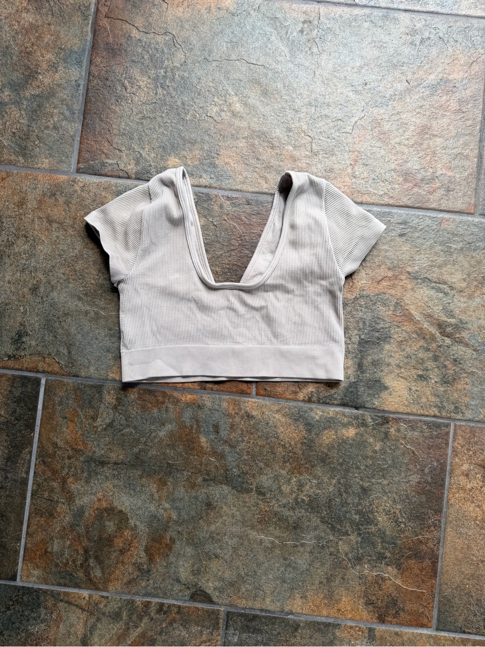 aerie Ribbed Scoop-Neck Crop Top - Light Beige